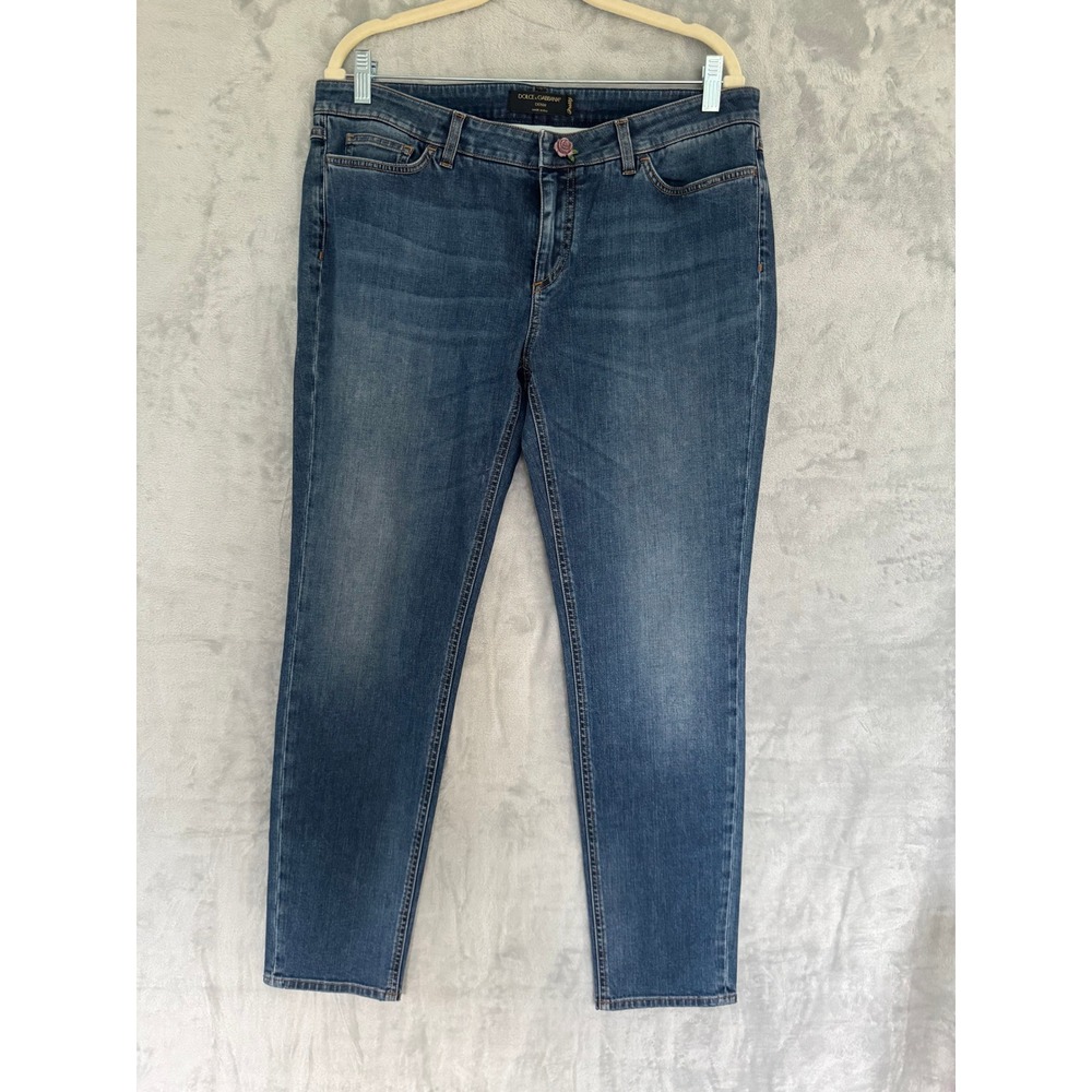 Dolce & Gabbana Denim PRETTY Fit Rose Button Jeans Med Wash IT48 US12 MSRP $1395